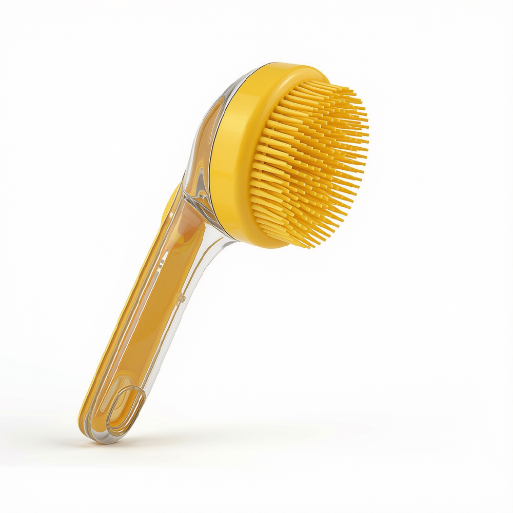 2-in-1 Dog Bath Brush with Soap Dispenser — Wash and Deshed in One Pass
