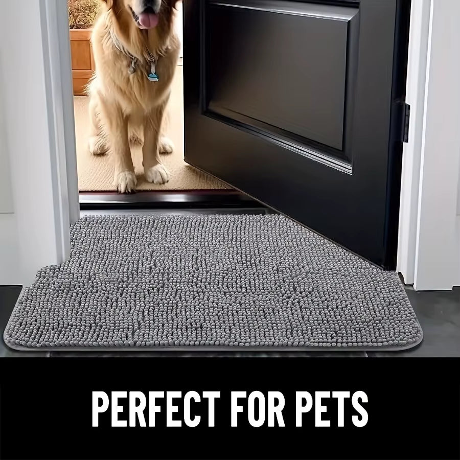 Absorbent chenille dog mat with non-slip backing