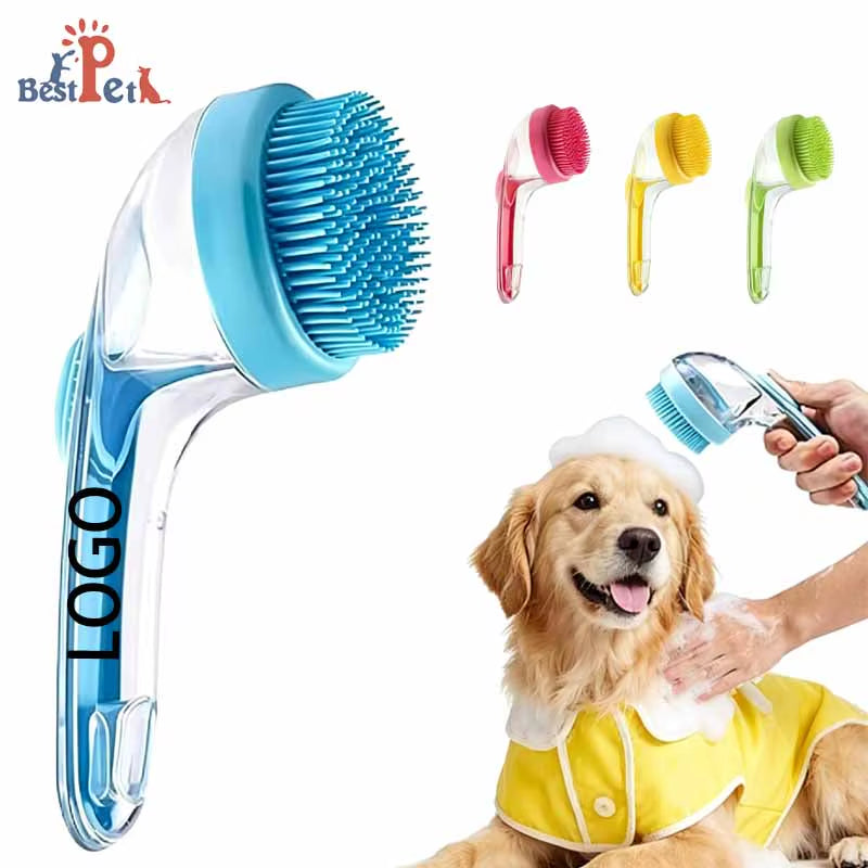 2026 New 2-In-1 Pet Bath & Grooming Deshedding Brush with Built-In Soap Dispenser Long Handle for Dogs Cats Bath
