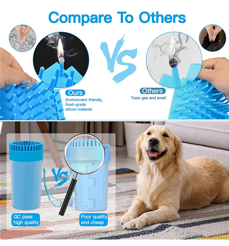 Portable dog paw cleaner cup with soft silicone bristles