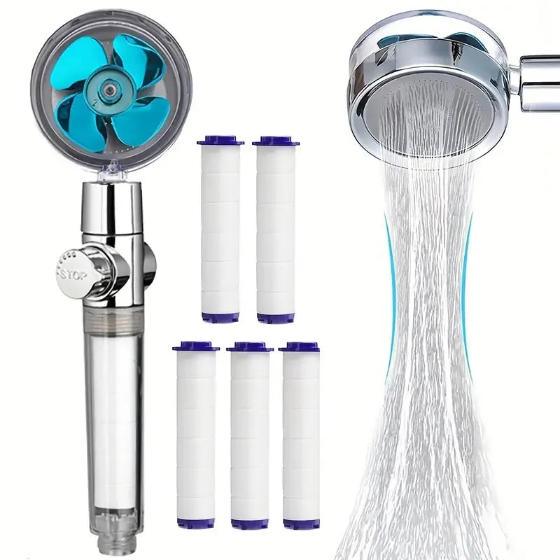 360° Rotating Turbine Fan Handheld Shower Head High Pressure Water Saving Spray Shower Filter Bathroom Accessories