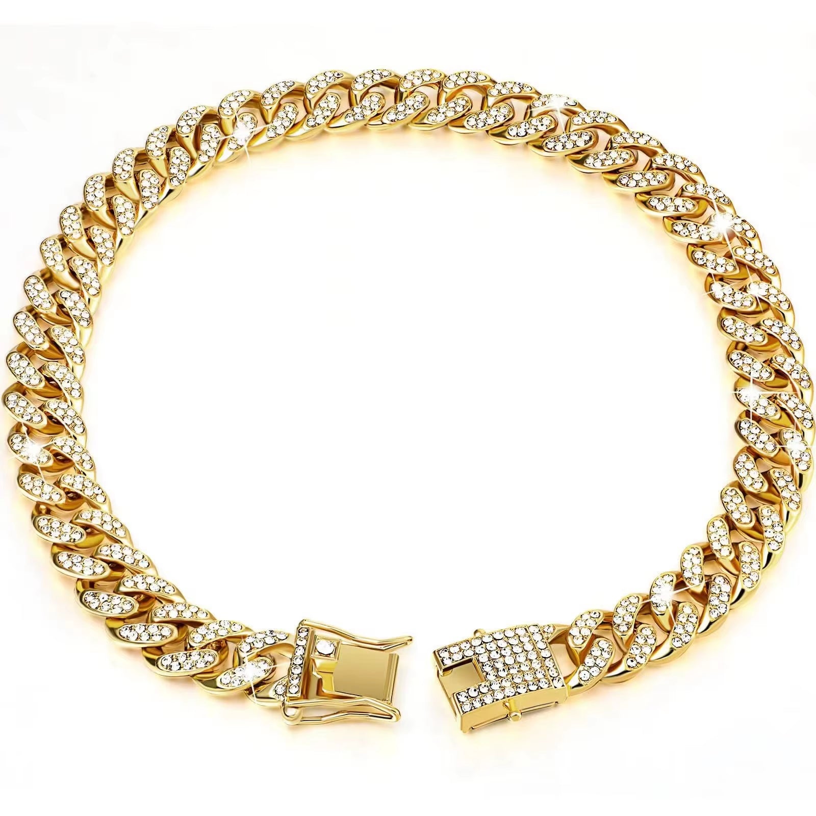 New Trends Bling Crystal Luxury Cuban Link Alloy Lace Breakaway Fashion Pet Collar Necklace Chunky Diamond Dog Chain