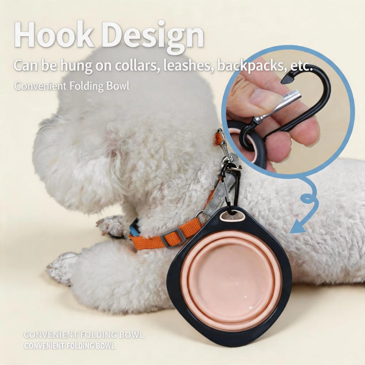 Gamelle pliable de voyage pour chiens et chats, en matière souple avec mousqueton