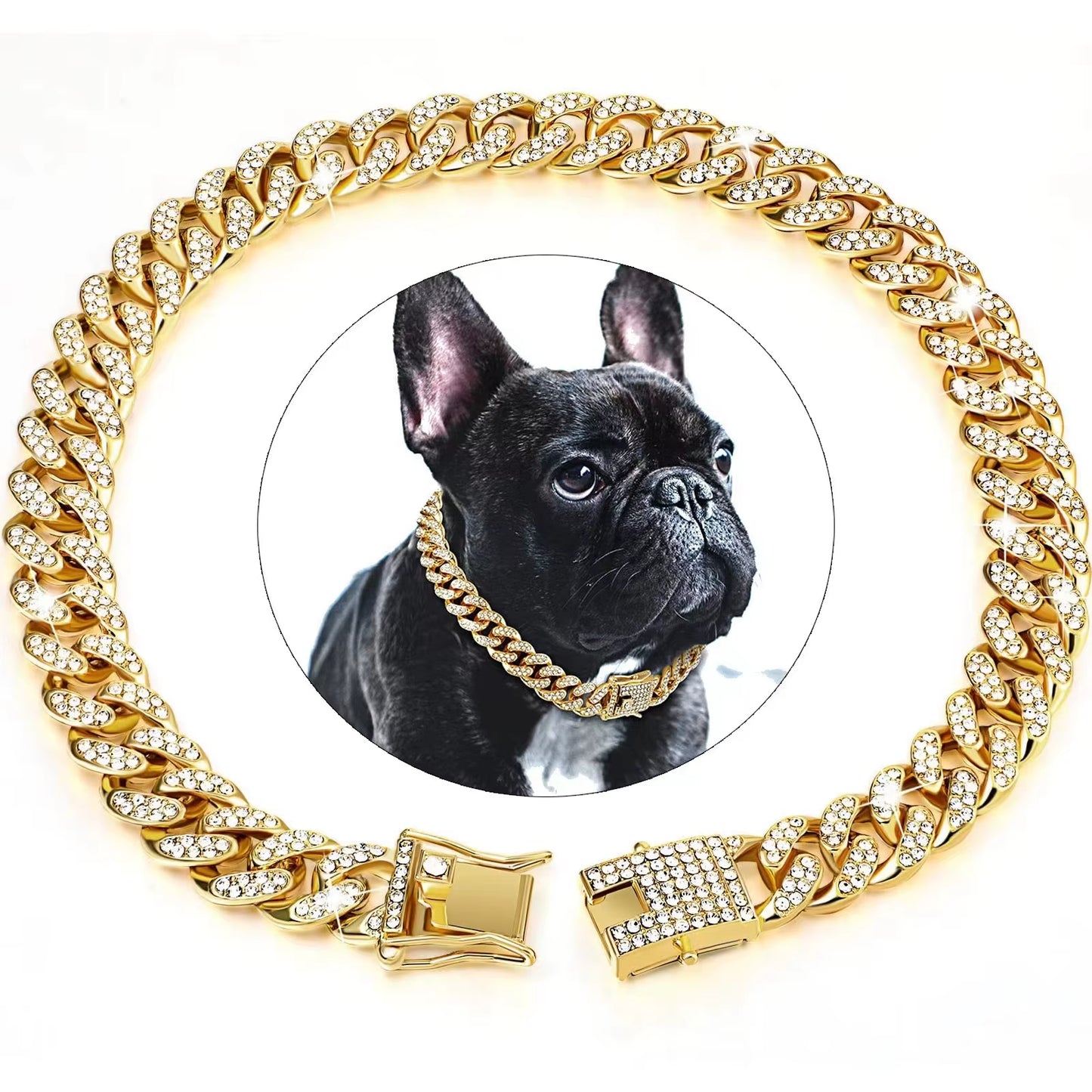 New Trends Bling Crystal Luxury Cuban Link Alloy Lace Breakaway Fashion Pet Collar Necklace Chunky Diamond Dog Chain