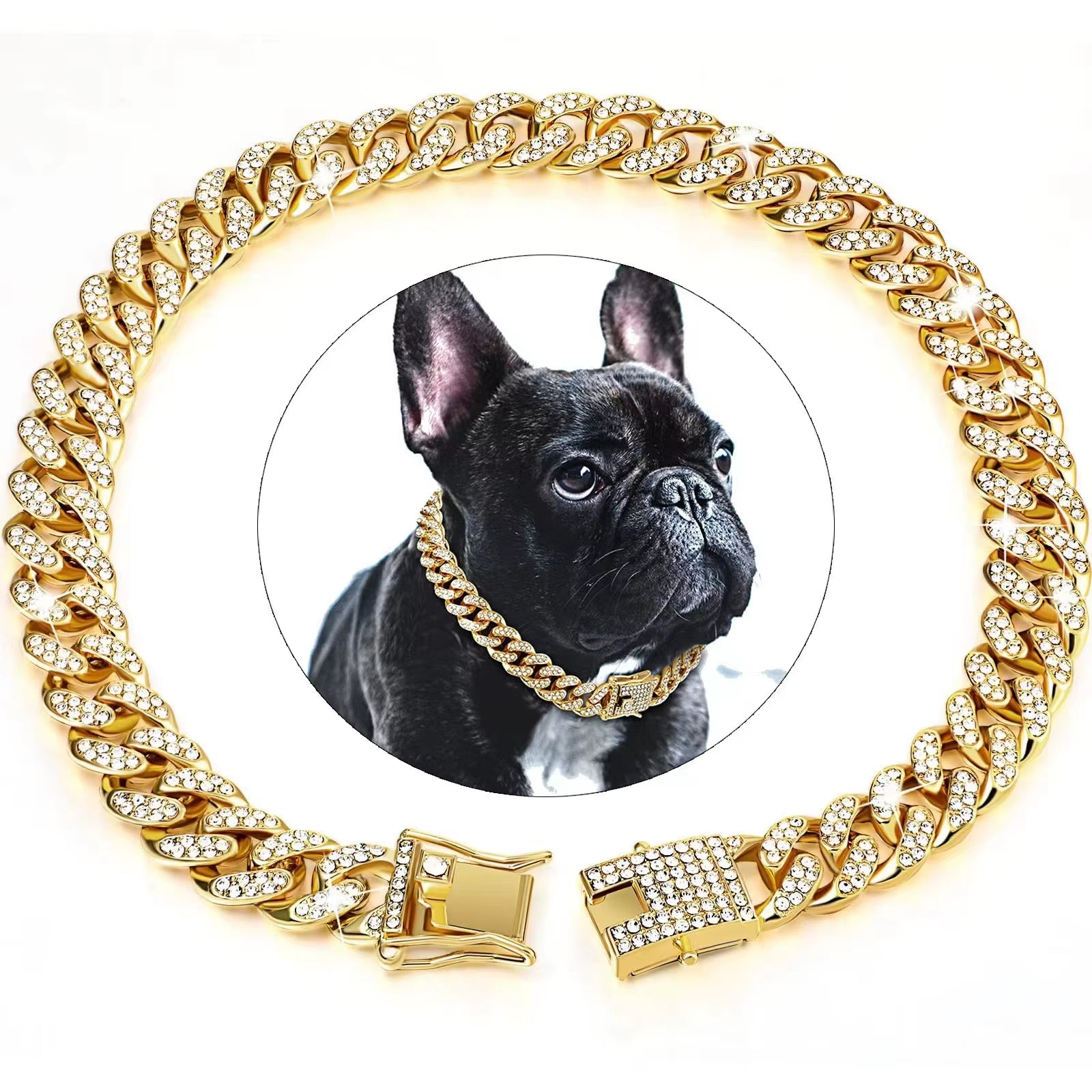New Trends Bling Crystal Luxury Cuban Link Alloy Lace Breakaway Fashion Pet Collar Necklace Chunky Diamond Dog Chain