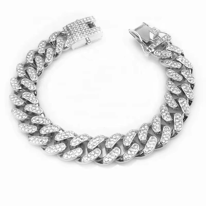 New Trends Bling Crystal Luxury Cuban Link Alloy Lace Breakaway Fashion Pet Collar Necklace Chunky Diamond Dog Chain