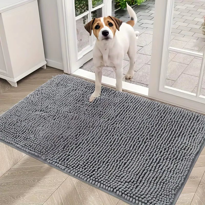 Machine washable chenille dog door mat