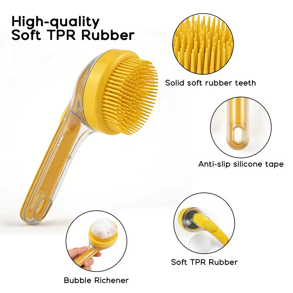 2026 New 2-In-1 Pet Bath & Grooming Deshedding Brush with Built-In Soap Dispenser Long Handle for Dogs Cats Bath