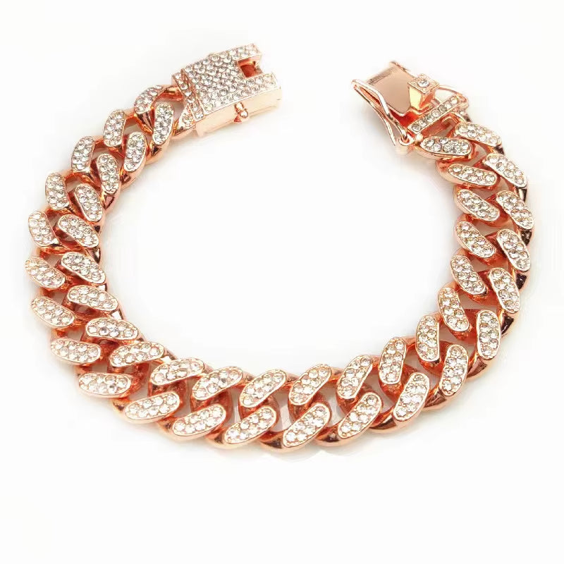 New Trends Bling Crystal Luxury Cuban Link Alloy Lace Breakaway Fashion Pet Collar Necklace Chunky Diamond Dog Chain