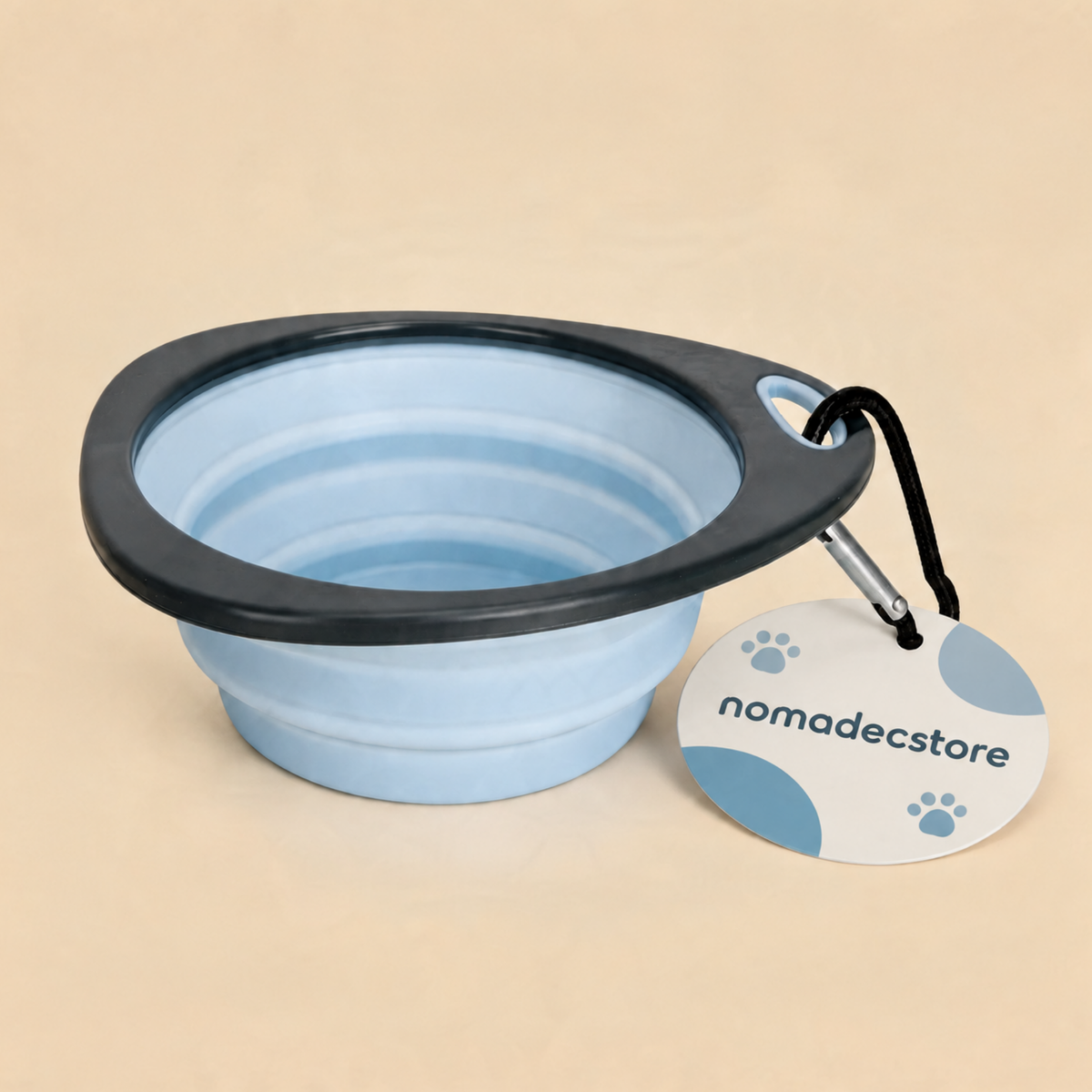 Gamelle pliable de voyage pour chiens et chats, en matière souple avec mousqueton