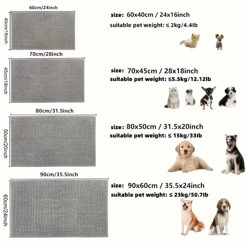 Nomadec Muddy Paws Door Mat, absorbent grey chenille dog door mat