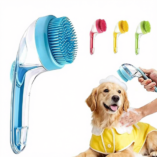 2-in-1 Dog Bath Brush with Soap Dispenser — Wash and Deshed in One Pass