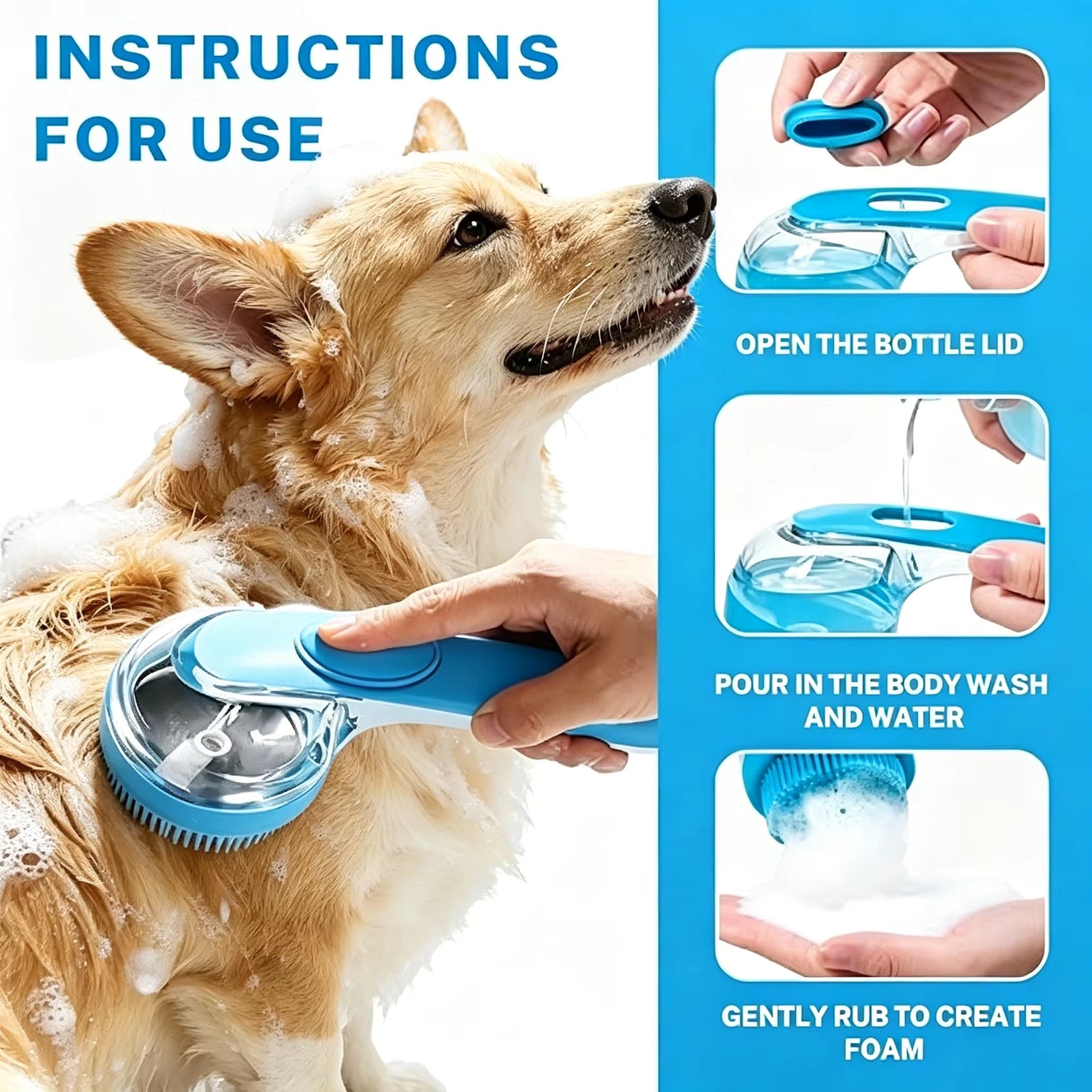 2026 New 2-In-1 Pet Bath & Grooming Deshedding Brush with Built-In Soap Dispenser Long Handle for Dogs Cats Bath
