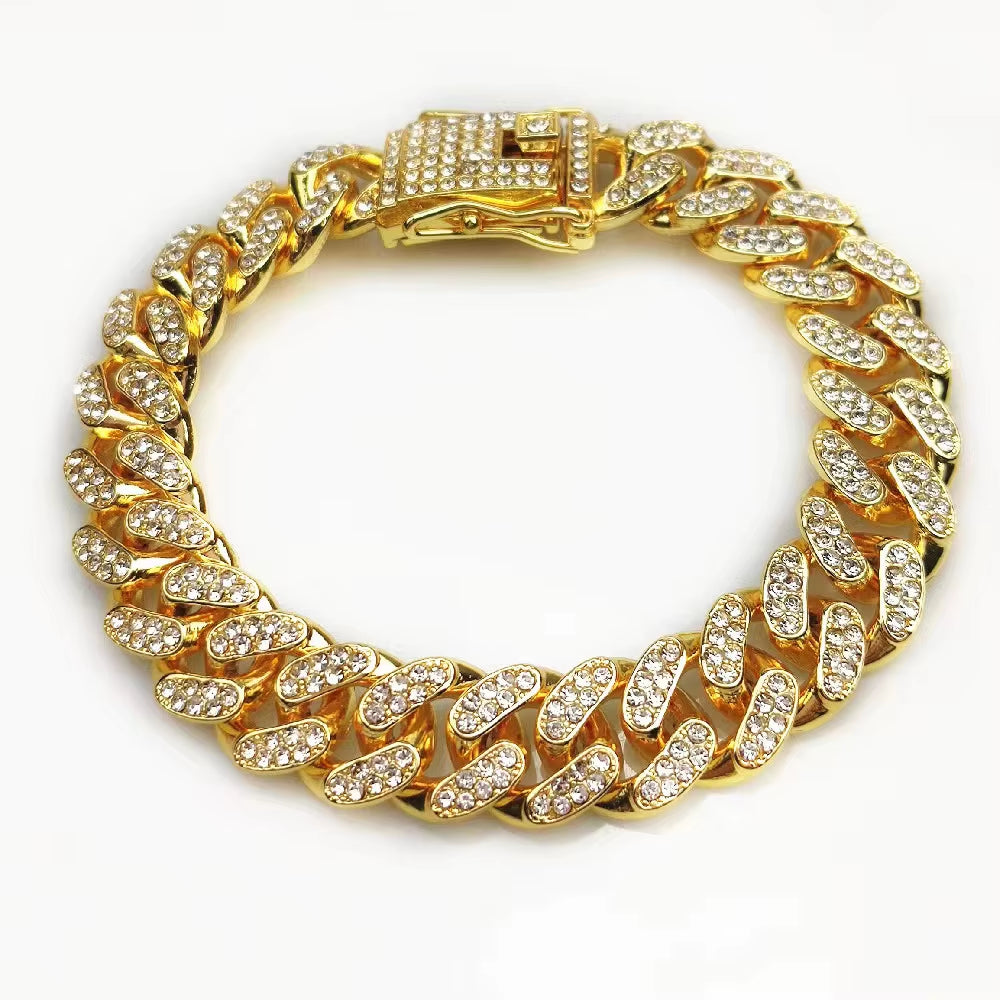New Trends Bling Crystal Luxury Cuban Link Alloy Lace Breakaway Fashion Pet Collar Necklace Chunky Diamond Dog Chain