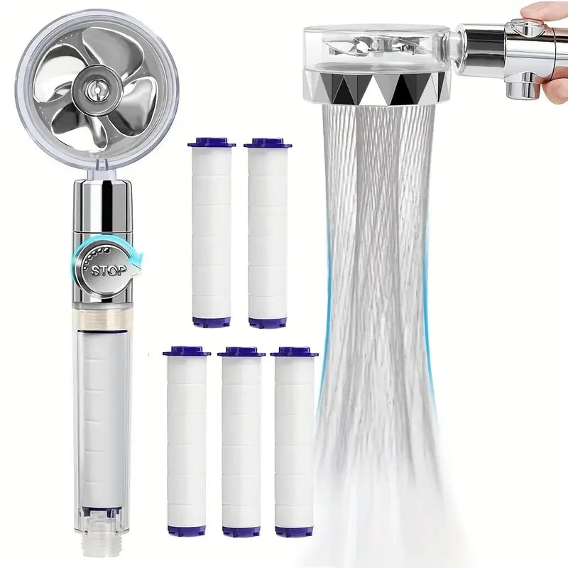 360° Rotating Turbine Fan Handheld Shower Head High Pressure Water Saving Spray Shower Filter Bathroom Accessories
