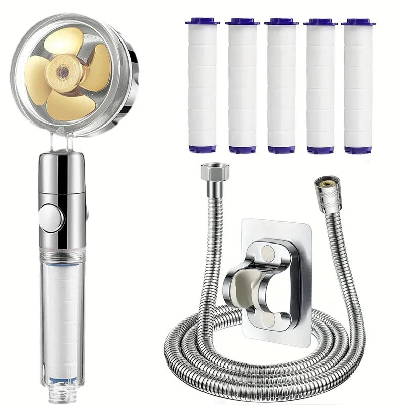 360° Rotating Turbine Fan Handheld Shower Head High Pressure Water Saving Spray Shower Filter Bathroom Accessories