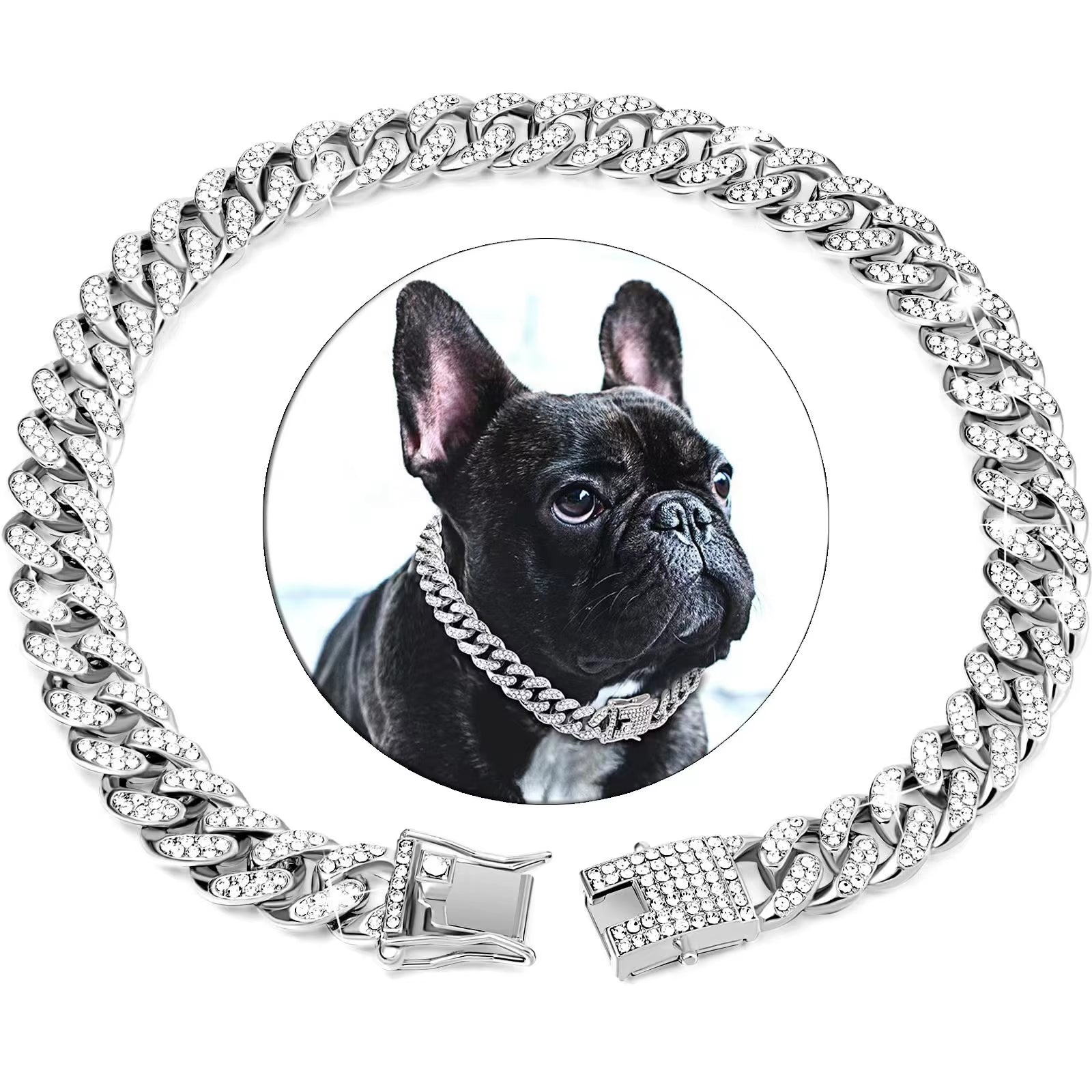 New Trends Bling Crystal Luxury Cuban Link Alloy Lace Breakaway Fashion Pet Collar Necklace Chunky Diamond Dog Chain