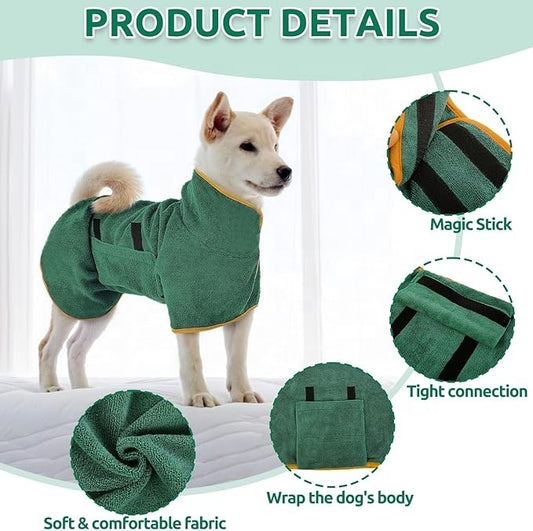 Nomadec Microfibre Dog Drying Robe worn by a dog
