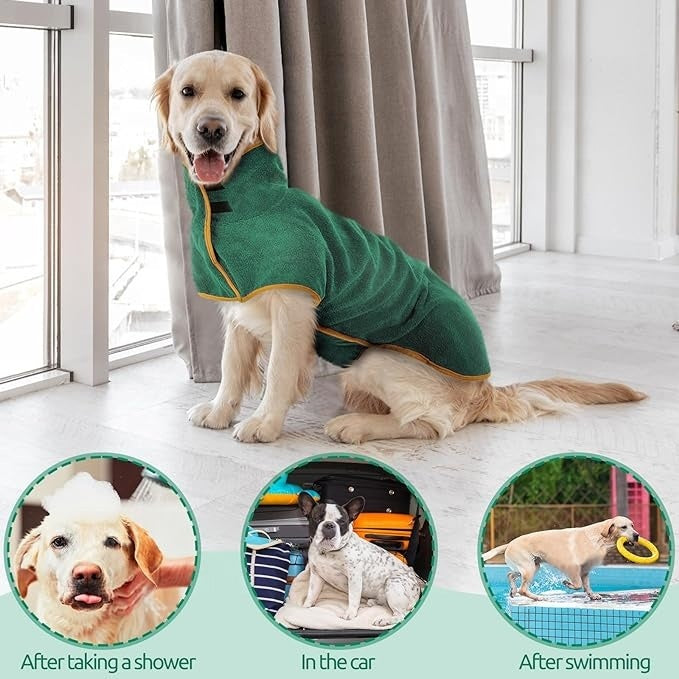 Microfibre drying robe for dogs after a bath or walk